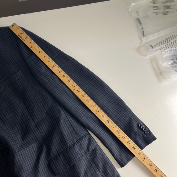 Michael Kors Navy Blue & Charcoal Gingham Check Blazer Suit Jacket Mens 44L Poly - Picture 6 of 10